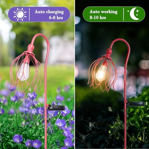 Solar Lantern Lights Outdoor, 2 Pack Metal Stake Lights for Garden Yard - Image 5