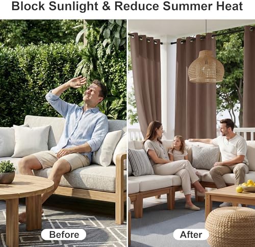 RYB HOME Extra Wide Outdoor Curtains for Patio Waterproof Privacy - Image 2