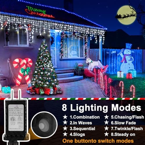 Christmas Lights Outdoor, 1280 LED 131FT Ice Lights for Outside, 8 Modes Plug in 240 Drops Ice String Light with Timer Memory Function Hanging Light for Christmas Decor(Cool White) - Image 2