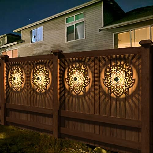 gardencave 4 Pack Solar Fence Lights Metal Solar Powered Outdoor Wall Deck Lights Lotus Theme Waterproof Fence Light for Garden Post Patio Backyard Yard Decor (Lotus, 4 Pack) - Image 3