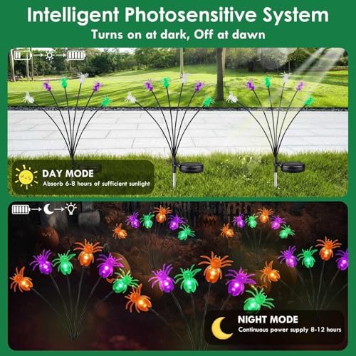 OZS 6Pack Total 36LED Spider Solar Halloween Lights Outdoor - Solar Firefly Lights Outdoor, Sway by Wind, Waterproof for Garden Patio Pathway Halloween Decorations (Purple Orange Green) - Image 5