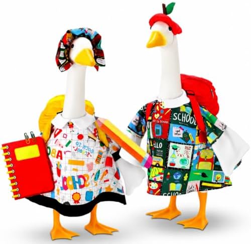 Abbylike 2 Set Back to School Porch Goose Outfit First Day of School Yard Goose Costume Clothes with Bag Pencli and Notebook Fits Large 23'' Cement for Garden Pathway Statue Decor by Abbylike
