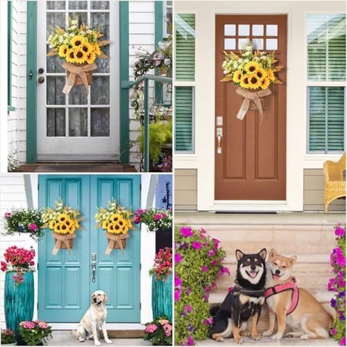 Dolicer Door Hanger Basket Wreath 15.7 Inch Hanging Sunflower Wreath - Image 6