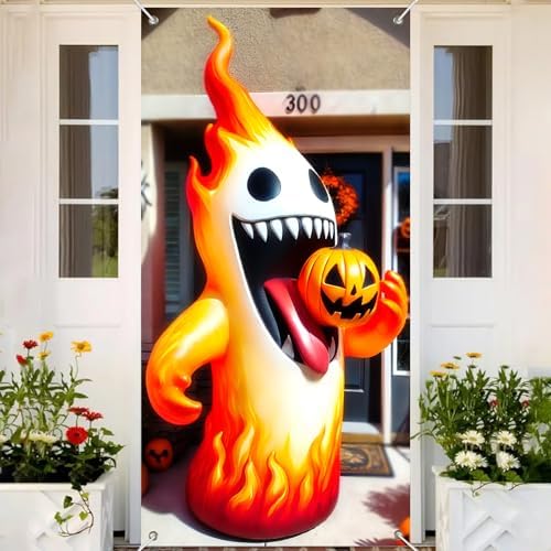 BlissYard Halloween Door Banner Reading Witch & Frog 35x71 Inches Spooky Magic Window Theme with Floating Potions Entryway Greeting Banner Potion Cauldron & Moonlit Bats Indoor Outdoor Holiday Decor - Image 5