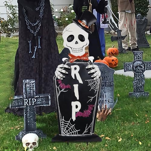 Joliyoou Halloween Yard Stake, 26.4" Solar Lighted Metal Tombstone - Image 5