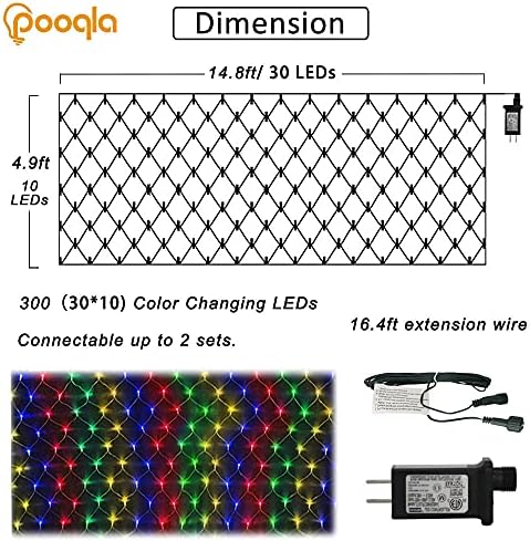 Pooqla Colorful Net Lights, 15x 5ft Christmas Lights Outdoor Green Wire - Image 4