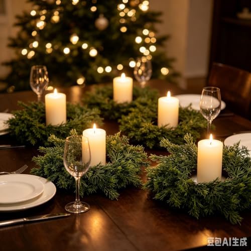 12 PCS Mini Real Touch Christmas Wreaths for Kitchen Cabinets Artificial Norfolk Lifelike Cedar Wreaths with Bow for Christmas Window Door Fireplace Chairs Wall Staircase Indoor Outdoor Home Decor - Image 6