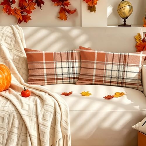 RABUSOFA Fall Pillow Covers 12x20 Tartan Plaid Fall Decorations for Home - Image 2