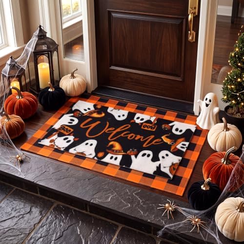 2 Pcs Halloween Door Mat Outdoor Welcome Ghost Boo Rug - Image 5