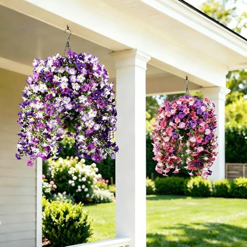 Artificial Hanging Flowers for Outdoors Spring Summer Decoration, 2 PCS Faux Silk Morning Glory Flowers UV Resistant Artificial Hanging Plants Realistic Long Vines for Garden Porch Patio (Pink) - Image 6