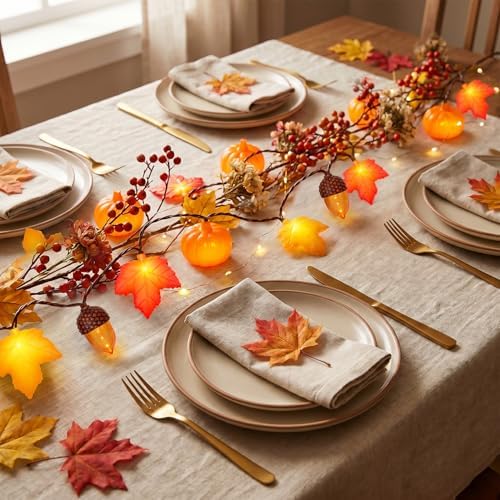 8.5Ft 10 LED Fall String Lights Plug in LED Autumn Lights String with Orange Yellow Maple Leaf Pumpkin and Acorn, Ideal for Home Mantel Courtyard Party Fall Harvest Decor & Thanksgiving Decorations - Image 5