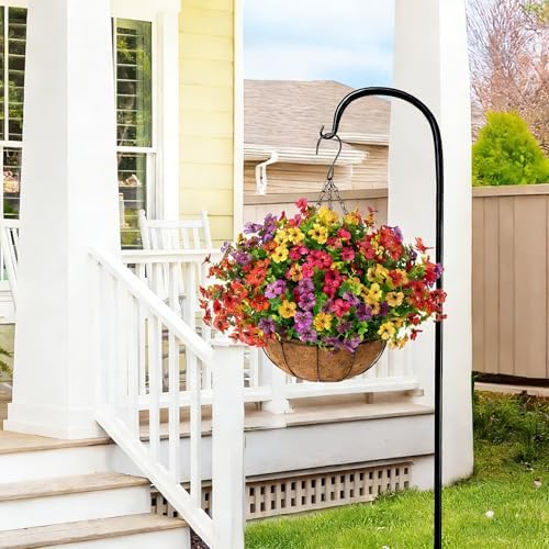 Jasion 2 Set Artificial Outdoor Flowers Hanging Basket Mix Color - Image 6