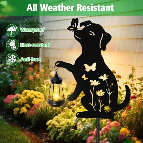 Solar Lights Outdoor,Metal Dog with Hanging Lantern Solar Lights - Image 3