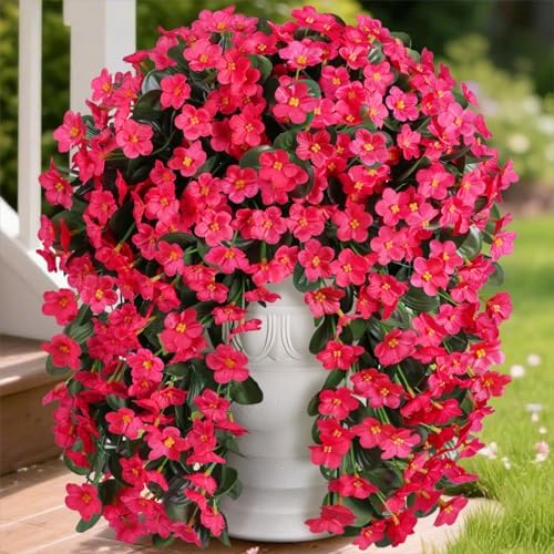 HyeFlora Artificial Fake Hanging Flowers for Spring Outdoor Outside Decoration, 2PCS Faux Silk Hotpink Daisy Plants UV Resistant Look Real Orchid Vines for Indoor Home Balcony Porch Planter by HyeFloraartificialflowers