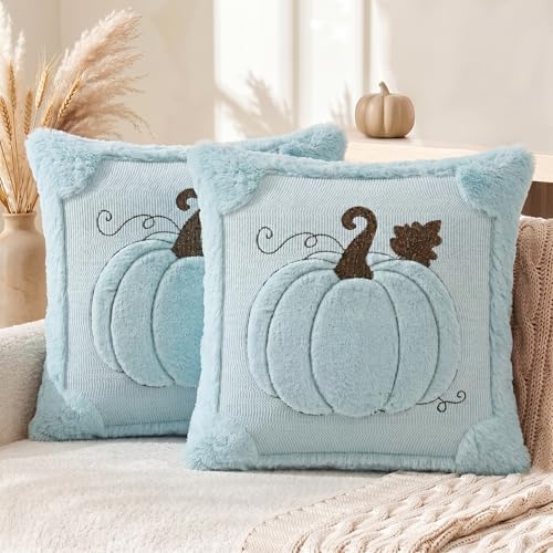AVOIN colorlife Blue Fall Pumpkin Throw Pillow Covers 18x18 Inch 2PC by AVOINcolorlife