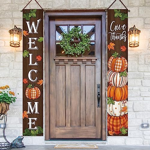 Deroro Thanksgiving Give Thanks Porch Banner Sign, Fall Pumpkin Patch Maple - Image 5