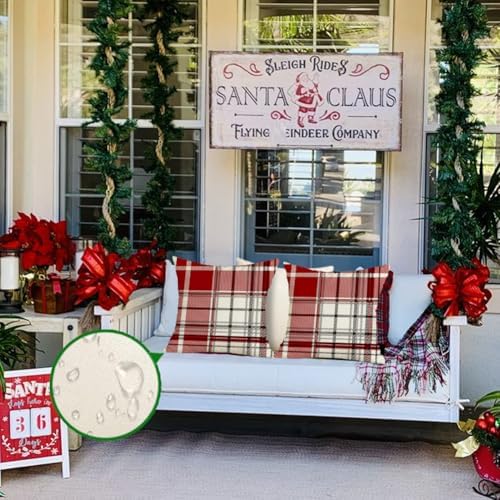 RABUSOFA Christmas Pillow Covers 18x18 Inch Indoor Outdoor Waterproof Set of 2 Buffalo Plaid Striped Holiday Decorative Cushion Cases for Xmas Red Christmas Decor Decorations Couch - Image 6