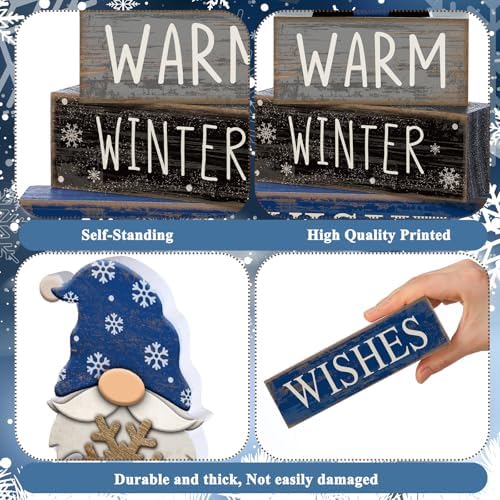 Lineshading 4 Pcs Winter Gnome Wooden Sign Blue Tiered Tray Decor Farmhouse - Image 6