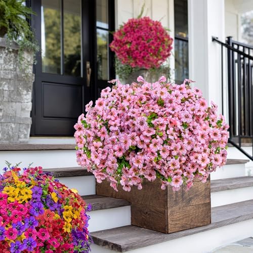AXYLEX Artificial Flowers for Outdoors, 16 Bundles Fake Plants (Pink) - Image 2