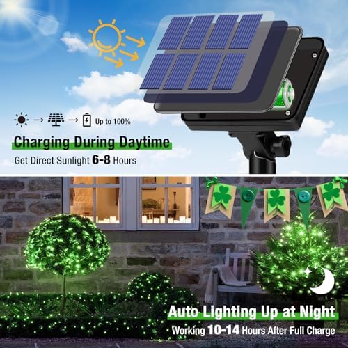 btfarm 4 Pack St Patricks Day Fairy Lights, 320LED 132FT Green Solar String Lights Outdoor Waterproof, 8 Modes Solar Twinkle Lights Irish Decorations for Tree Party Christmas Garden Yard Wedding - Image 2