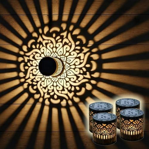 Decorative Solar Mandala Lights, Solar Mandala Lights Outdoor, Mandala Theme Waterproof Fence Light for Garden Post Patio Backyard Yard Decor (4PCS, Warm White) by SXXSMYWR
