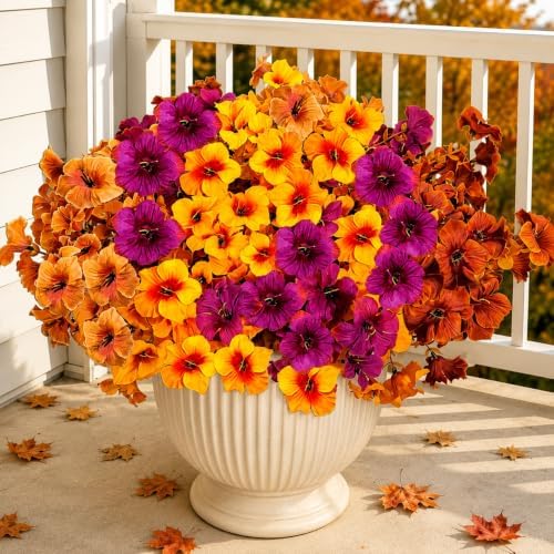 Geegoods 12 Bundles Yellow Mix Artificial Fall Petunia Flowers for Planters by GeegoodsLLC