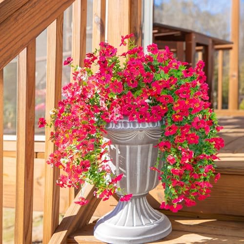 HyeFlora Artificial Flowers for Outdoors Fake Hanging Decoration, 2Pcs Hotpink Spring Decor, Realistic Plants, UV & Fading Resistant Silk Flower for Porch Patio Balcony Planter Yard - Image 5