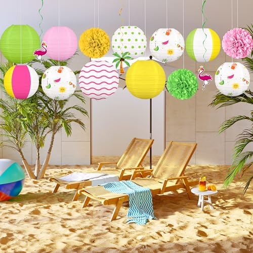 Renbuzhu 16Pcs Beach Party Decorations Summer Paper Lanterns Set - Image 5