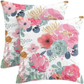 CXMEIFLY Spring Floral Pillow Covers 24 x 24 Inch Set of 2 for Watercolor Pink Flowers Decor Throw Pillows Green Leaves Plant Outdoor Decorative Cushion Cases with Zipper for Couch Bed Decorations by CXMEIFLY