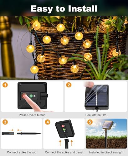 btfarm 2 Pack Solar String Lights Outdoor, Total 98FT 100 LED Crystal Globe - Image 6