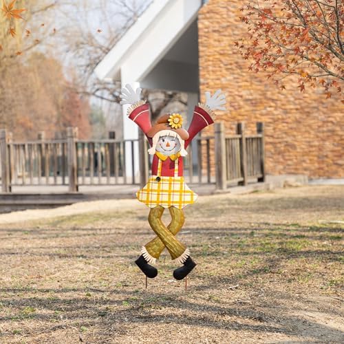 Glitzhome Fall Outdoor Decorations,Fall Thanksgiving Metal Scarecrow Garden Stakes,36"H Cheerful Scarecrows Yard Signs,Fall Scarecrow Yard Stakes for Patio Pathway Autumn Harvest Decorations, Set of 2 - Image 6