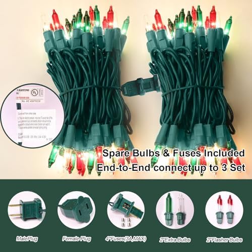 LAMPHOME Super-Bright Extendable Warm White Green red Christmas Lights Decoration 150Lights 31.9ft UL Certified Mini Bulb String Lights for Outdoor Christmas Tree Garden Patio Wedding Decor - Image 3