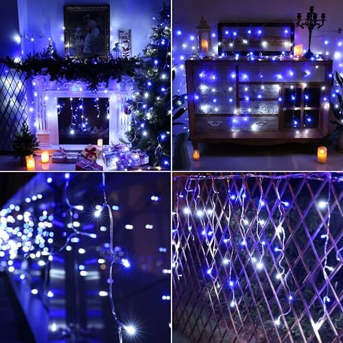 Joomer 33FT Christmas Icicle Lights Outdoor Connectable White & Blue - Image 7