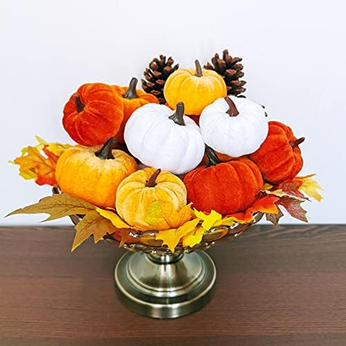 Winlyn Set of 16 Assorted Faux Small Rustic Harvest Decorative Pumpkins Velvet Fabric Foam Pumpkins in Rust Orange White for Farmhouse Fall Wedding Thanksgiving Centerpiece Table Mantel Décor - Image 7