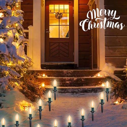 SUNSGNE C9 LED Christmas Pathway Lights Outdoor 38 Feet Sidewalk String Lights with Marker Stakes, 25 LED Clear Connectable Christmas Walkway Markers Lights for Outside Porch Garden Yard Lawn Decor - Image 6