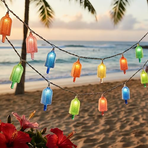 10 LED Popsicle String Lights, Multicolor Ice Cream with 10 Mini LED Bulbs, Indoor Outdoor Plug in Fairy Lights for Christmas Wedding Home Bedroom Summer Patio Decor, White Wire by Cbebew