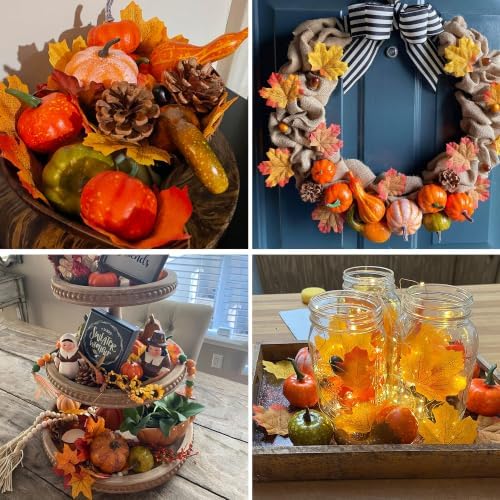 winemana Fall Decorations for Home Mini Pumpkins Gourds & Leaves Set - Image 3