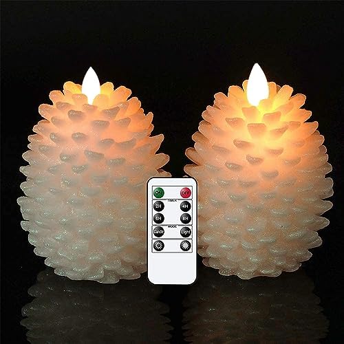 Wondise Pine Cone Flameless Flickering Candles with Remote and Timer by Wondise