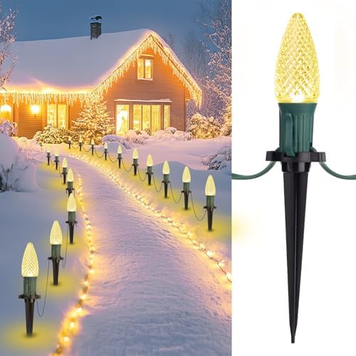 Brightown Strawberry C9 Christmas Pathway Lights Outdoor - 25.7 Feet 20 LED C9 Walkway Light, Connectable C9 Walkway Light, Waterproof Christmas Lights Outdoor Decoration for Lawn Outside, Warm White by Brightown