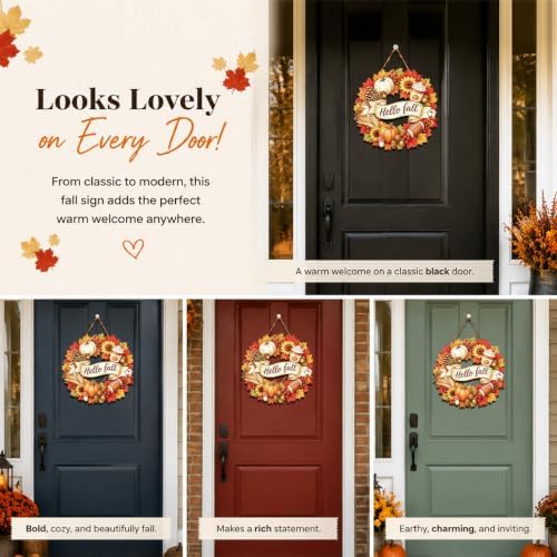 Small Fall Wreath, Hello Fall Sign, Autumn Door Decor for Front Door - Image 4