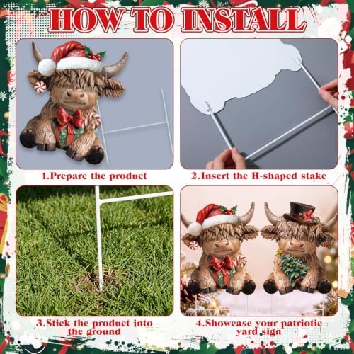 Yookeer Christmas Highland Cow Decorations Outdoor Metal Sign with Stakes - Image 4