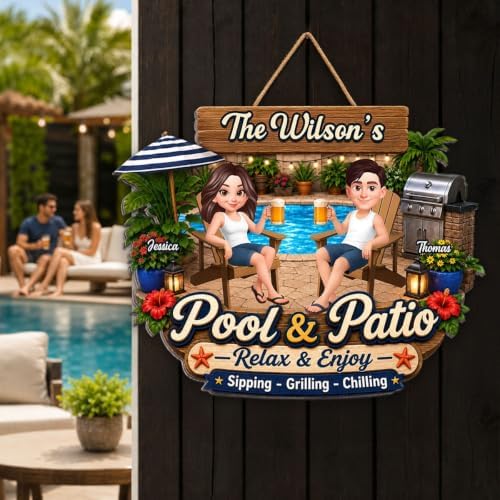 Personalized Welcome To Our Pool & Patio Wood Sign, Relax Enjoy Sipping Grilling Chilling Sign, Gift For Couple, Husband, Wife, Summer Porch, Patio, Bar Decoration - Image 5