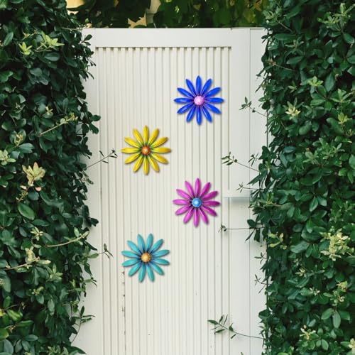 Giyyomtr Metal Flowers Wall Decor - 4pcs 6.2'' Metal Wall Art Hanging Decorations for Outdoor Fence Garden Yard Patio Exterior Wall Decor - Image 6
