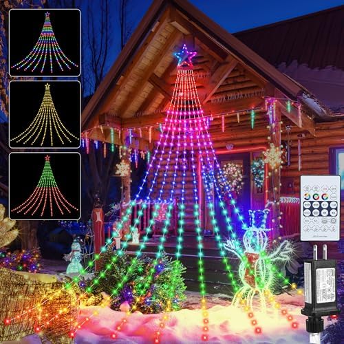 Outdoor Christmas Decorations Star String Lights, 320 LED 11.5 ft Waterfall Tree Lights with 8 Lighting Modes Christmas Star Lights for Indoor Outdoor Yard Home Festival Party Xmas New Year Decor by MINIAO