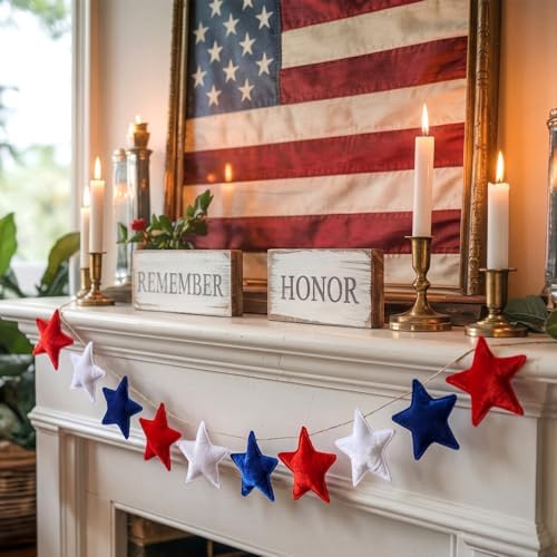 Mindsoft 8.2 ft 4th of July Garland Velvet Patriotic Garland Star Decor by Mindsoft