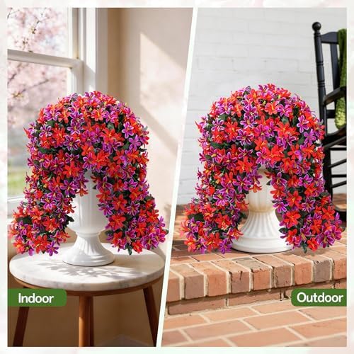 Ivydale Artificial Lily Flowers for Outdoors Fake Hanging Flower Vines for Outside Decoration, UV Resistant 2PCS Faux Plants for Patio Porch Balcony Garden Yard, Mixred - Image 4