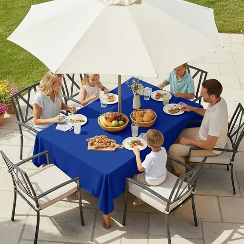 LUSHVIDA Square Outdoor Tablecloth with Umbrella Hole 60x60 Inch Blue - Image 3