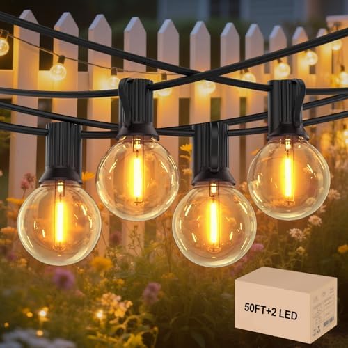 Outdoor String Lights 50FT,G40 25+1 Bulbs String Lights for Outside - 2700K Warm White, 25000H Long Life, IP45 Waterproof & Shatterproof, Mains Powered Garden Lights for Gazebo/Patio by GLOBELITLights