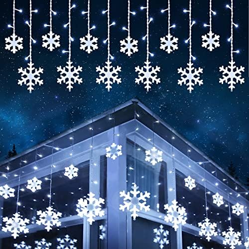 Toodour Christmas Snowflake Lights Outdoor, 17.22ft 264 LED Snowflake Icicle Lights with 22 Drops, Connectable, 8 Modes Waterproof White Christmas Light for Curtain, Eaves, Window, Xmas Decorations by Toodour