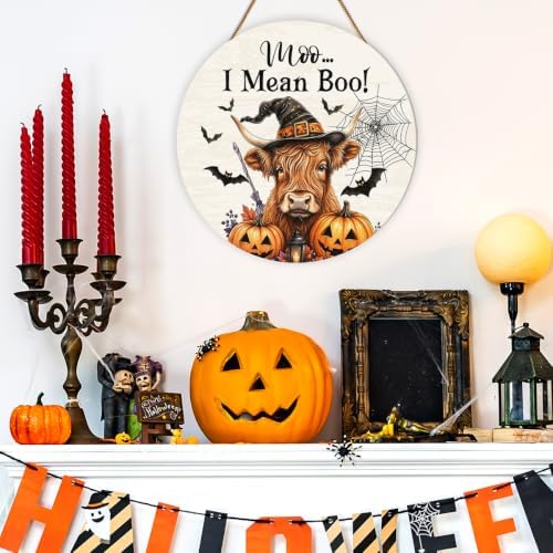 Highland Cow Halloween Decor Witchy Cow Moo I Mean Boo Door Sign - Image 4